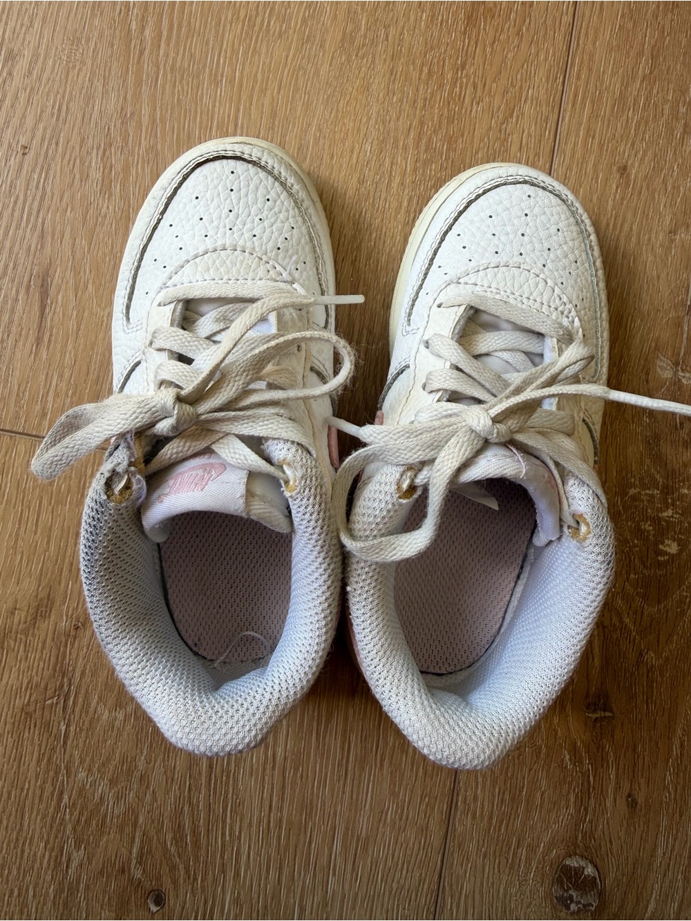 Nike Air Force 1 Kids White Leather Sneakers with Pink Swoosh - Picture 5 of 5